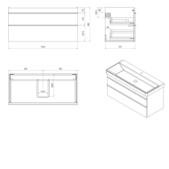 SITIA umývadlová skrinka 101,4x50x43,4cm, 2xzásuvka, dub alabma SI105-2222