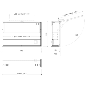 CLOE galerka s LED osvetlením 80x50x18cm, dub alabama CE080-0022