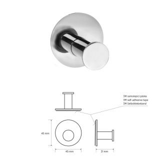 X-ROUND samolepiaci háčik, leštená nerez XR219
