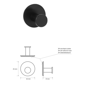 X-ROUND samolepiaci háčik, čierna mat XR219B