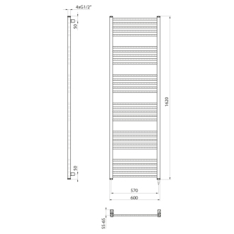 METRO-E elektrické vykurovacie teleso rovné 600x1620 mm, 800 W, biela
