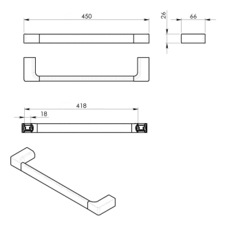 PIRENEI držiak uterákov 450x66mm, zlato PI214587