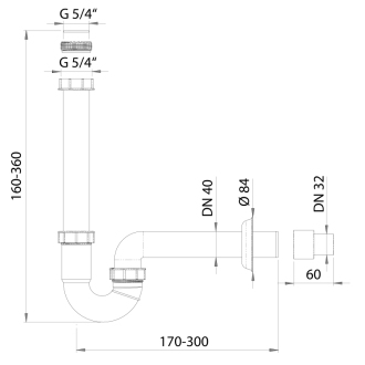 Umývadlový U sifón 5/4&quot;, DN40, biela 151.106.0