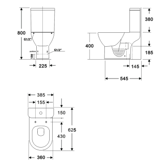 DARIO RIMLESS WC kombi misa s nádržkou, spodný/zadný odpad + sedátko, biela