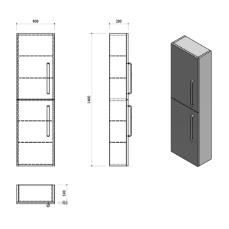 THEIA skrinka vysoká 40x138x19, 3cm, ľavá / pravá, dub alabama TH400-2222