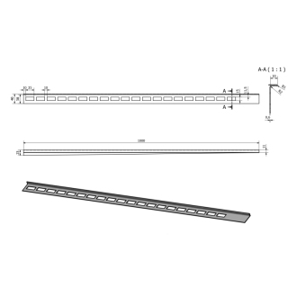 Spádová lišta, ľavá, výška 10 mm, dĺžka 1000 mm, čierna mat SPD10B-L