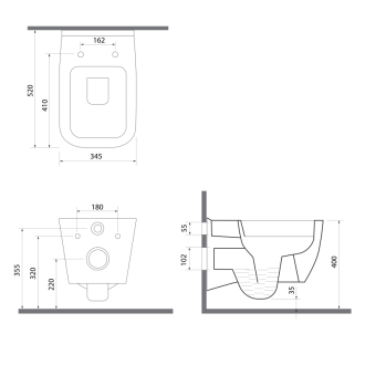 VEA závesná WC misa Rimless, 34,5x52cm, biela