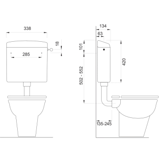 WC kombi, dvojtlačítko 4,5/6l, zadný odpad, biela TP3306