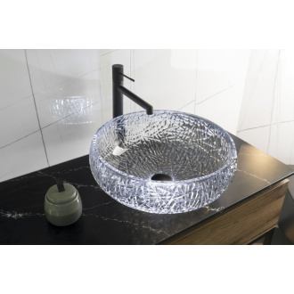 GAVIOTA sklenené gravírované umývadlo na dosku Ø 42 cm, čierna