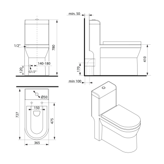HUBERT WC kombi, zadný/spodný odpad, biela PB304