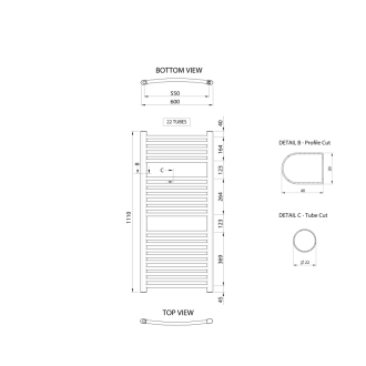 ALYA vykurovacie teleso oblé 600x1110mm, chróm LLC202