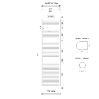 ALYA vykurovacie teleso rovné 600x1703mm, chróm LLR106