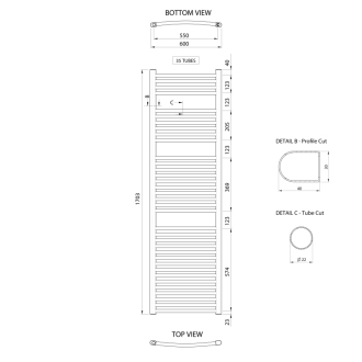 ALYA vykurovacie teleso oblé 600x1703mm, chróm LLC205