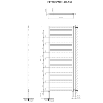 METRO SPACE vykurovacie teleso 550x1430 mm, do priestoru, čierna mat IR438B