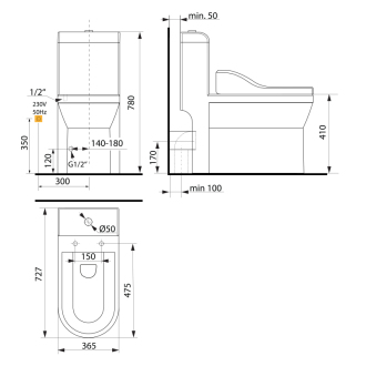 HUBERT WC kombi, zadný/spodný odpad s elektronickým bidetom USPA LUX UB-6635RU-2