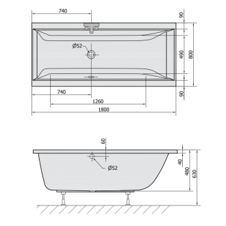 CLEO obdĺžniková vaňa 180x80x48cm, biela mat 95611.11