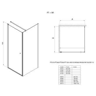 PILOT štvorcový sprchovací kút 700x700 mm, Brick sklo PT070-01