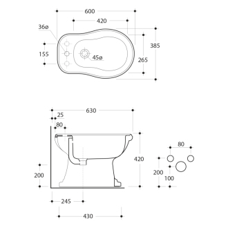 RETRO bidet stojaci 38,5x60cm, čierna mat 102031