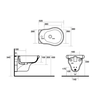RETRO bidet závesný 38x52cm, čierna mat 102631