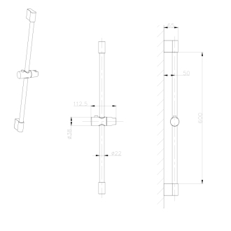 Sprchová tyč, posuvný držiak, guľatá, 708mm, ABS/čierna mat 1202-02B