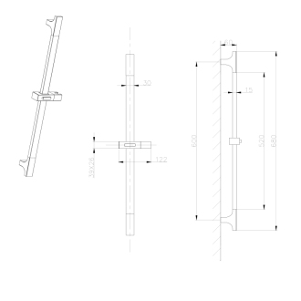 Sprchová tyč posuvný držiak, 680mm, ABS/chróm 1206-09