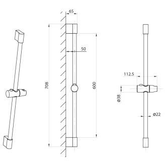 Sprchová tyč, posuvný držiak, guľatá, 708mm, ABS/chróm 1202-05