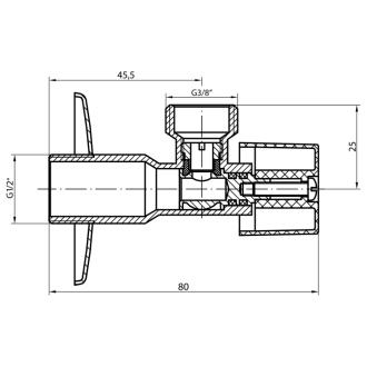 Rohový guľový ventil 1/2&quot;x3/8&quot;, bez matky, pár, čierna mat