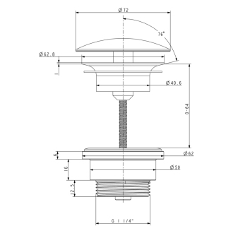 Umývadlová výpusť 5/4“, neuzatvárateľná, veľká krytka, hr.5-55mm, zlato UD52556P