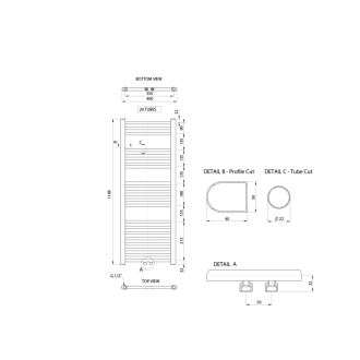 ALYA vykurovacie teleso rovné 400x1188mm, stredové pripojenie, chróm LLS308