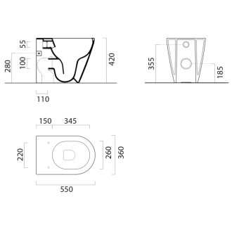 KUBE X WC misa stojaca, Swirlflush, 36x55cm, spodný/zadný odpad, biela dual-mat 941009