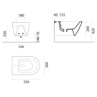 KUBE X bidet závesný 36x55cm, biela mat 9465109