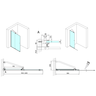 MODULAR SHOWER zástena s pojazdmi 1600 mm, čierna MS5-160B