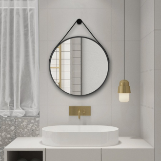 STAGO okrúhle zrkadlo 60cm, kožený opasok, čierna mat SG065