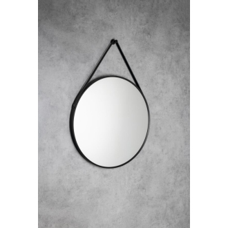STAGO okrúhle zrkadlo 60cm, kožený opasok, čierna mat SG065