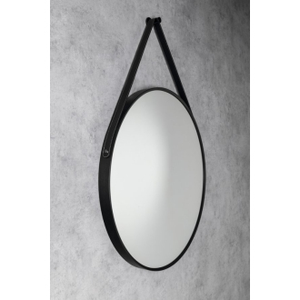 STAGO okrúhle zrkadlo 60cm, kožený opasok, čierna mat SG065