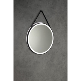 STAGO okrúhle zrkadlo s LED osvetlením 60cm, kožený opasok, dotykový senzor, čierna mat SG060