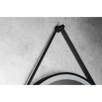 STAGO okrúhle zrkadlo s LED osvetlením 60cm, kožený opasok, dotykový senzor, čierna mat SG060