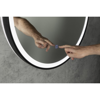 STAGO okrúhle zrkadlo s LED osvetlením 60cm, kožený opasok, dotykový senzor, čierna mat SG060