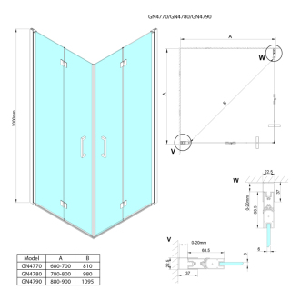 LORO štvorcový sprchovací kút 700x700 mm, rohový vstup