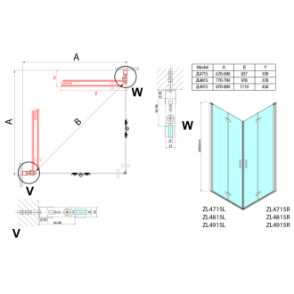 ZOOM štvorcový sprchovací kút 800x800mm, rohový vstup ZL4815L-02