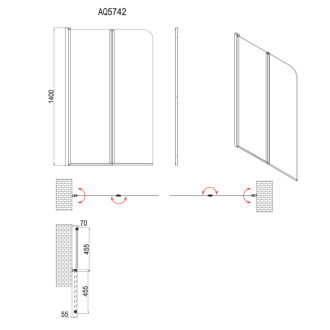 WILA vaňová zástena 900x1400 mm skladacia, čierna, číre sklo AQ5742B