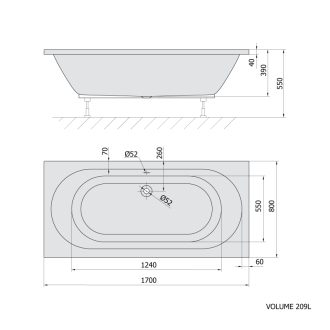 LEVANA obdĺžniková vaňa 170x80x39cm, biela mat 71745.11
