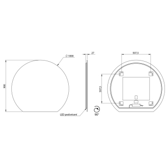 DARA CUT zrkadlo s LED podsvietením 20W, ? 100x90cm, vykurovacia fólia 30562CI