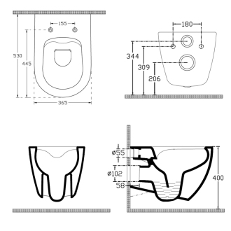 INFINITY závesná WC misa, Rimless, 36,5x53cm, biela