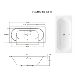 BESCO vaňa VITAE SLIM 170 (1700x750 mm), bez nožičiek VANVITAE170SLIM