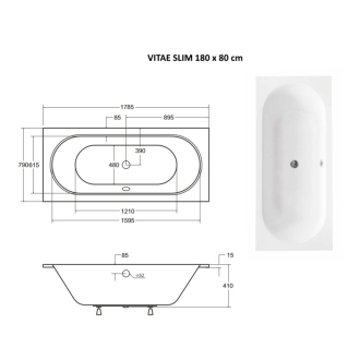 BESCO vaňa VITAE SLIM 180 (1800x800 mm), bez nožičiek VANVITAE180SLIM