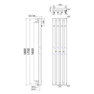 PILON vykurovacie teleso 270x1800mm, so štyrmi háčikmi pre uterák, chróm