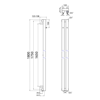 PILON vykurovacie teleso 122x1800mm, s dvoma háčikmi pre uterák, biela mat