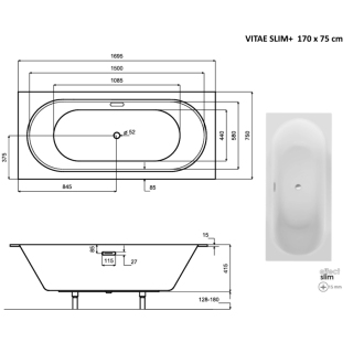 BESCO vaňa VITAE SLIM PLUS 170 (1700x750 mm), bez nožičiek VANVIT17SLIMPLU
