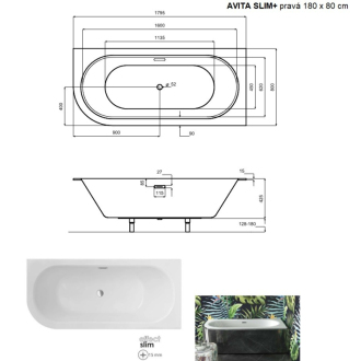 BESCO vaňa AVITA SLIM PLUS 180 1800x800 mm, pravé prevedenie, bez nožičiek VANAVIT18SLIMPP